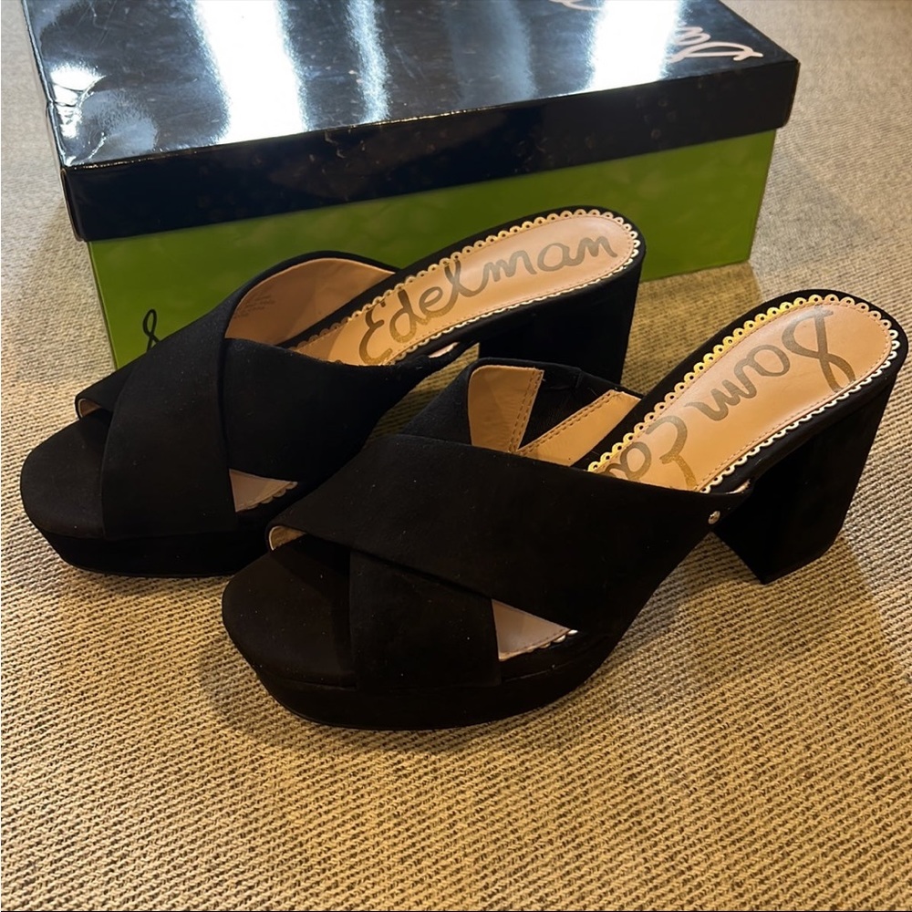 Sam Edelman Jayne Platform, Chunky-Heeled Sandals / Black Suede , Size 7